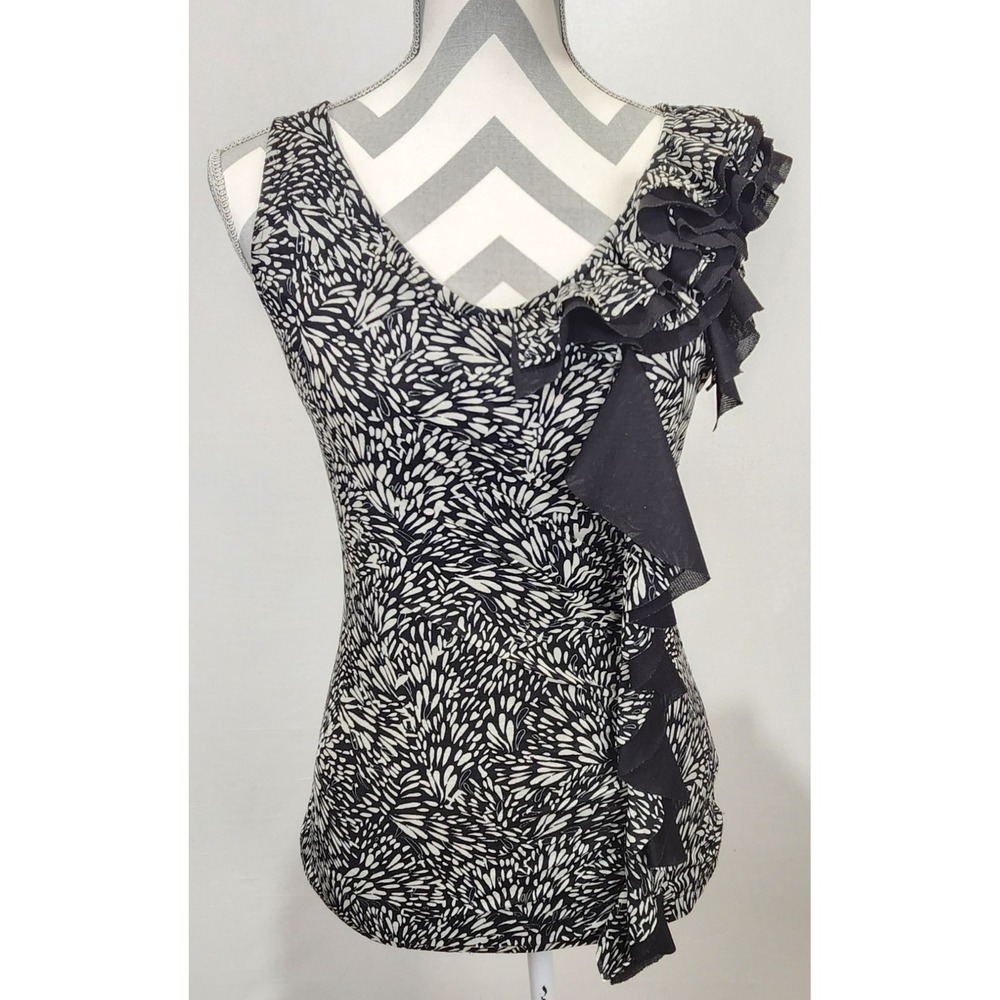Elle Women's Y2K Black /White Ruffle‎ Detail Blouse Size XS